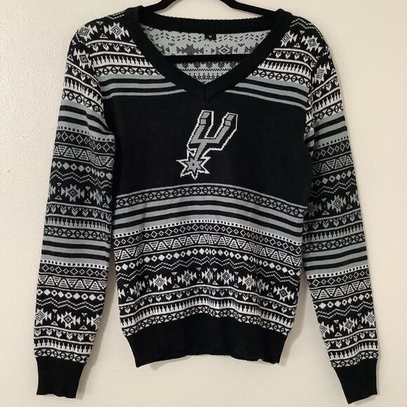 San Antonio Spurs NBA Fair Isle Aztec Knitted Ugly Christmas Sweater M Holiday - Picture 1 of 8
